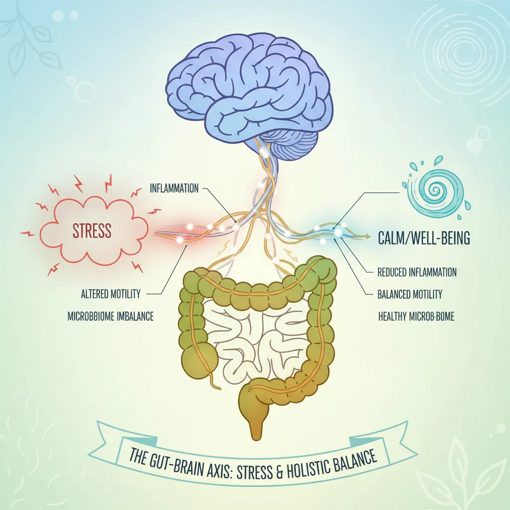 Diagram illustrating the gut-brain axis and stress impact on digestion
