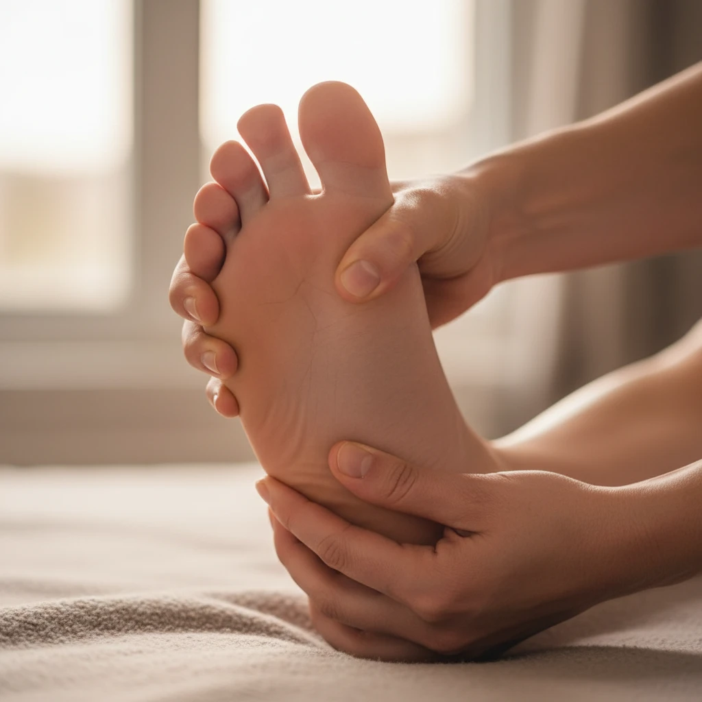 Hand Applying Pressure to Foot Reflexology Point