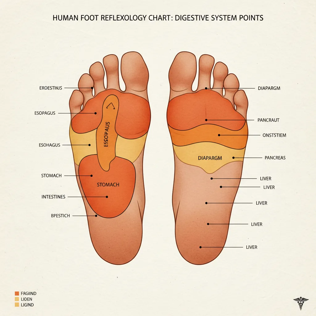 Reflexology foot chart highlighting digestive points