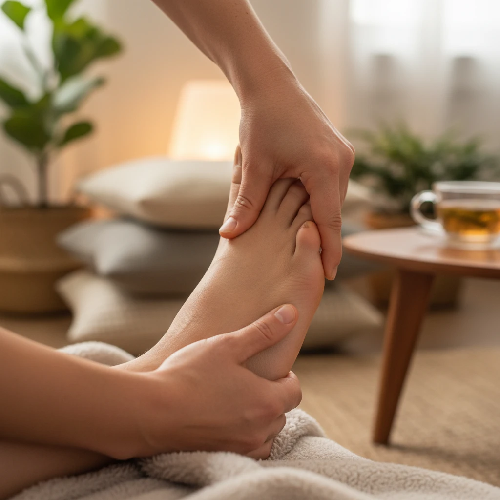 Person doing self-reflexology for stomach relief