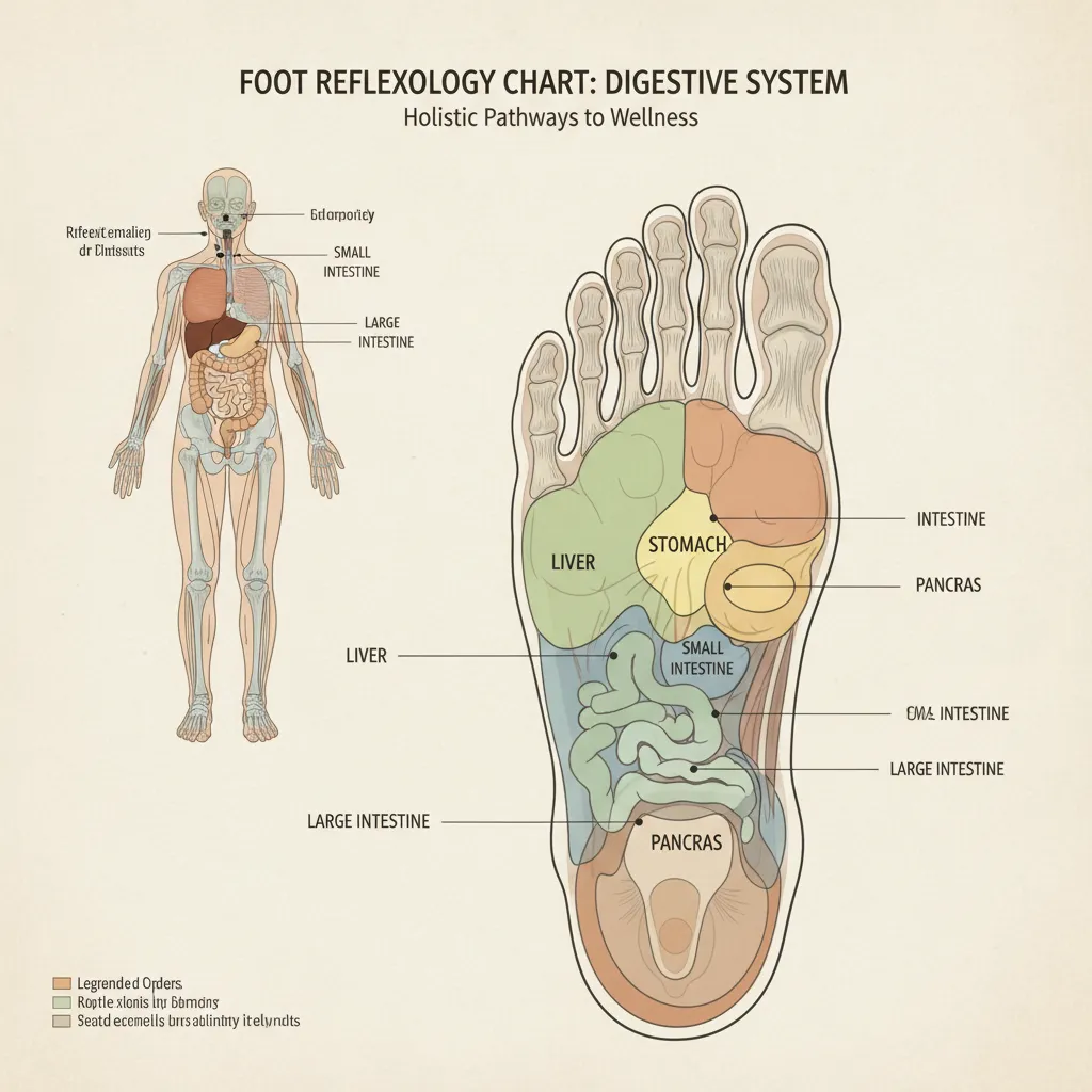 Reflexology foot map showing digestive system points