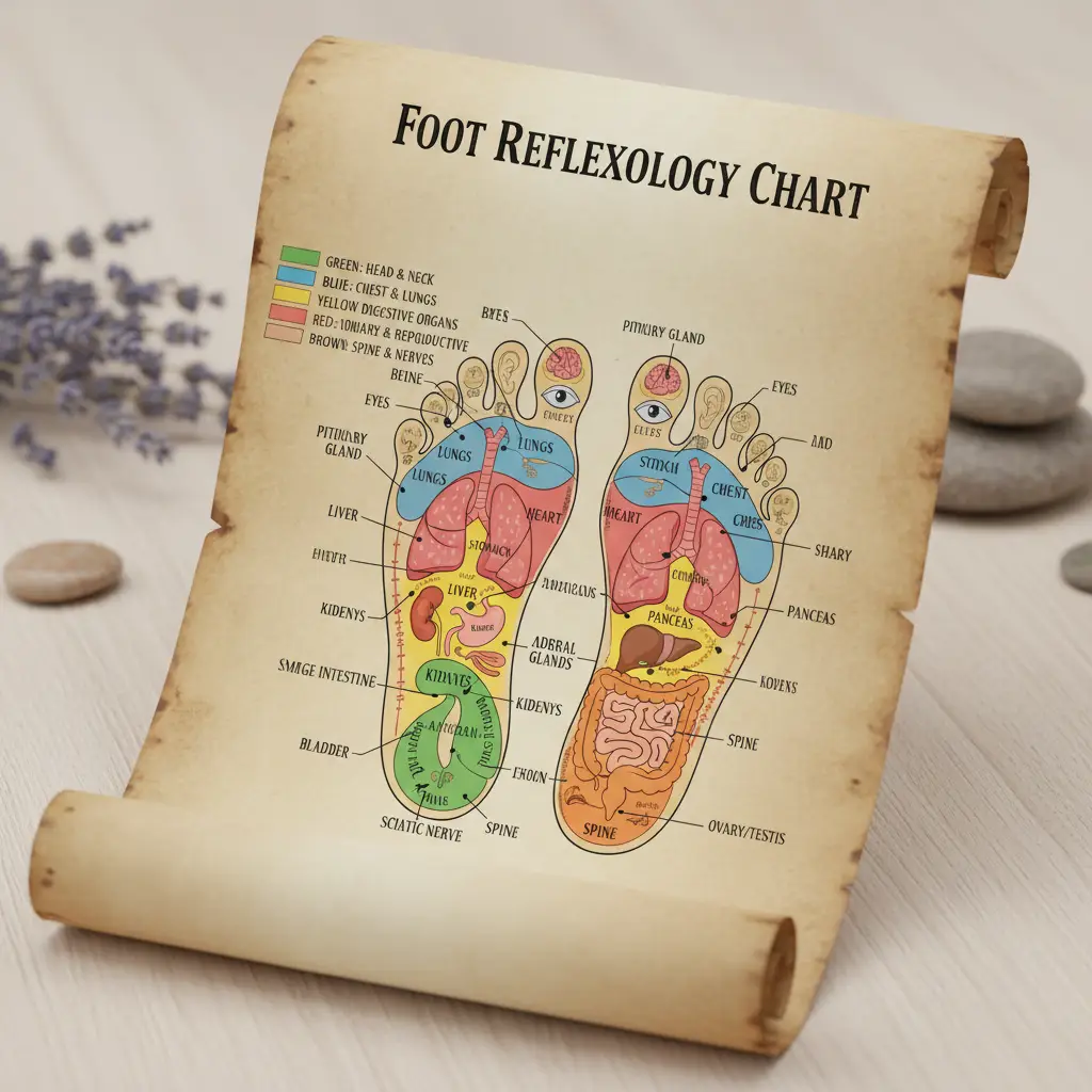 Detailed foot reflexology map