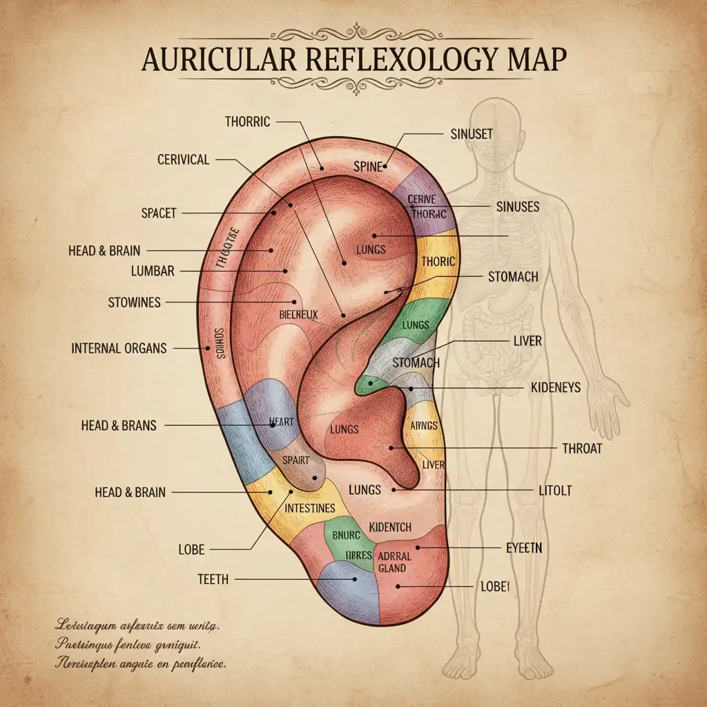 Ear reflexology chart for auriculotherapy