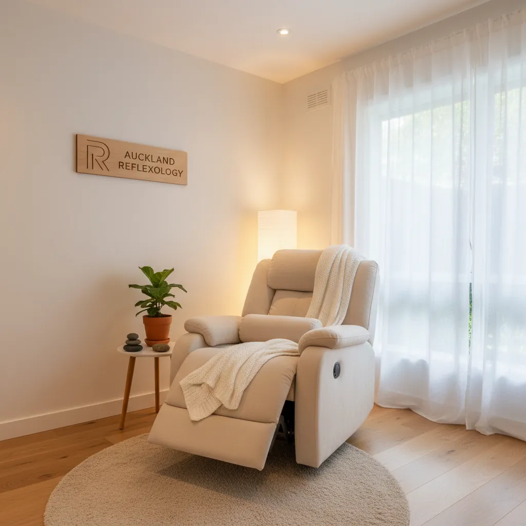 A tranquil reflexology room in Auckland, ready for a session