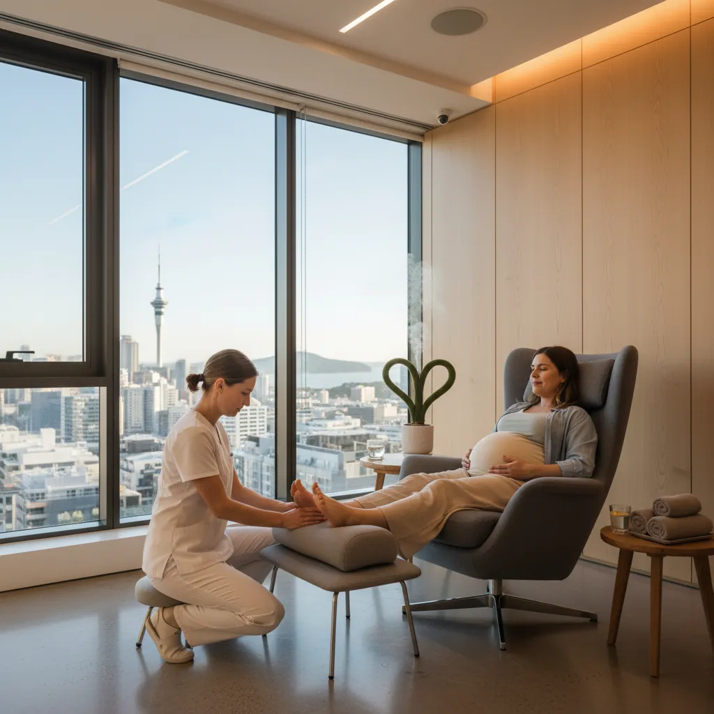 Pregnant woman receiving prenatal reflexology in Auckland