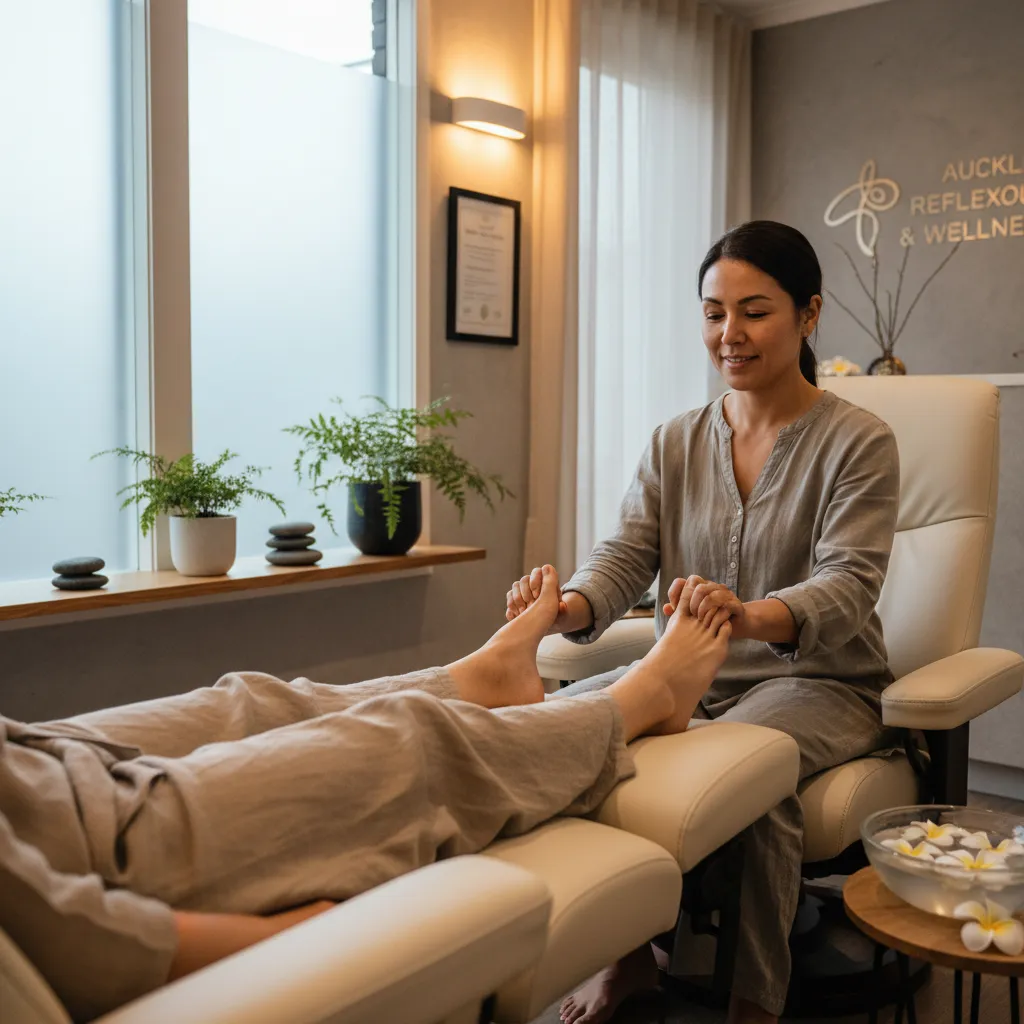 Client receiving reflexology in a serene Auckland clinic