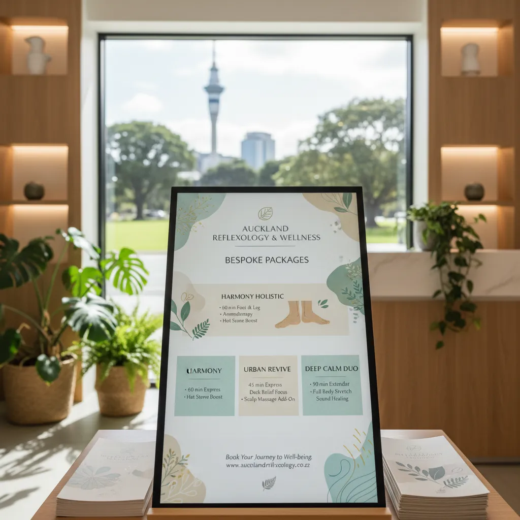 Display of reflexology package options in an Auckland clinic