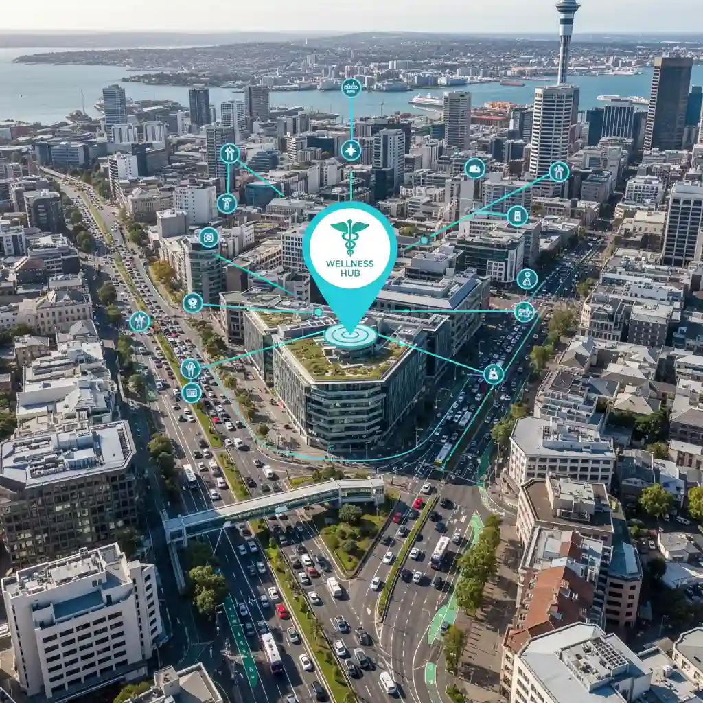 Auckland city center with public transport and parking options