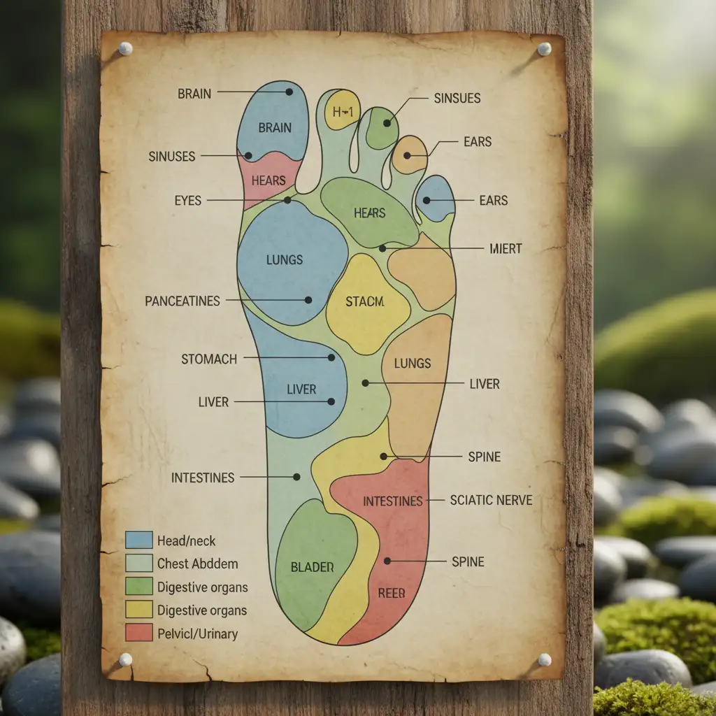 Reflexology foot chart showing reflex points and corresponding body areas
