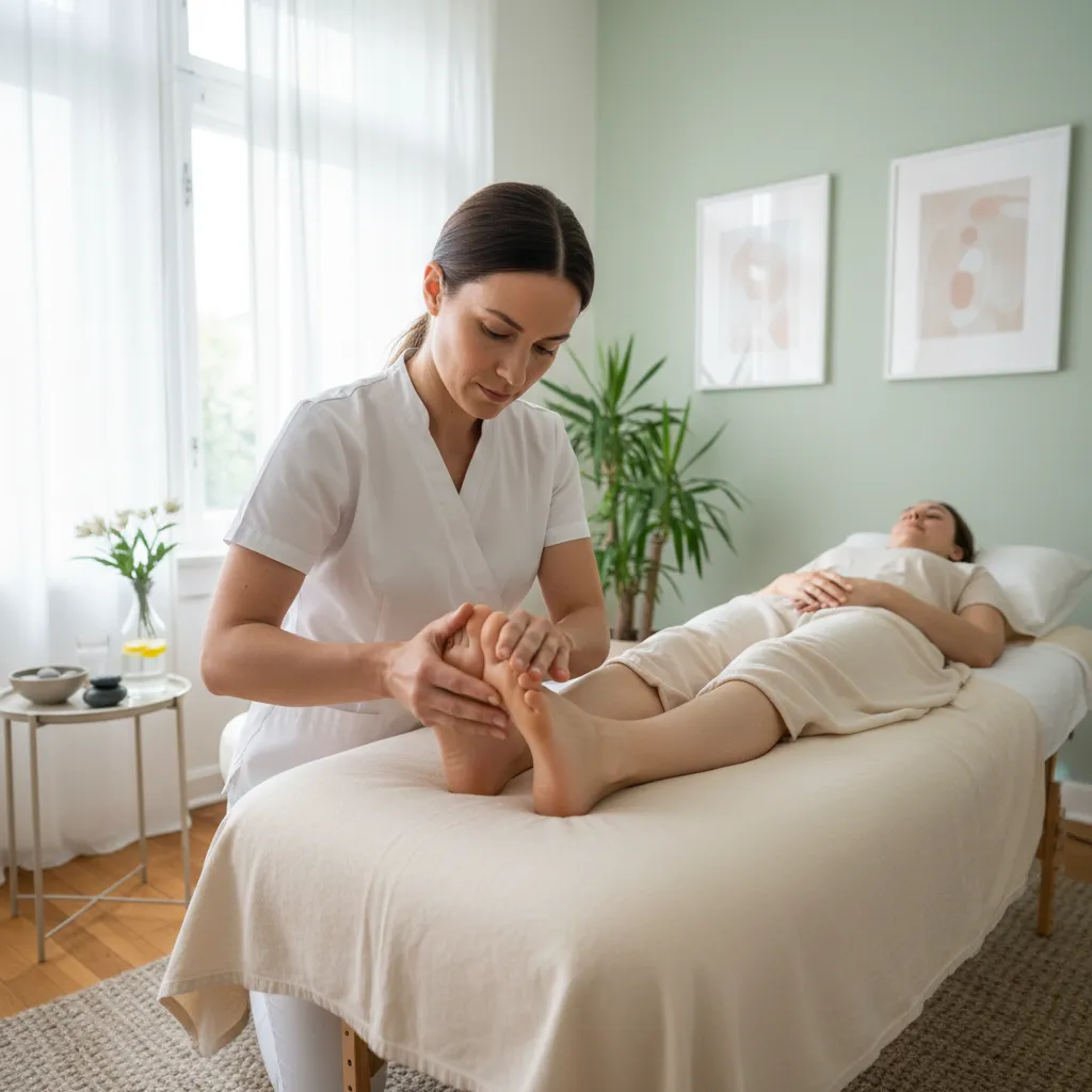 Professional reflexology session in progress