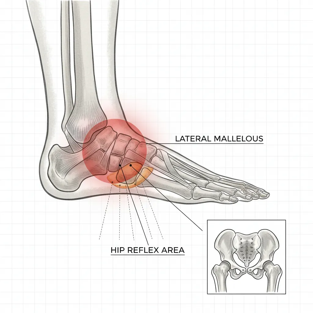 Diagram of the foot showing the location of the hip reflex point