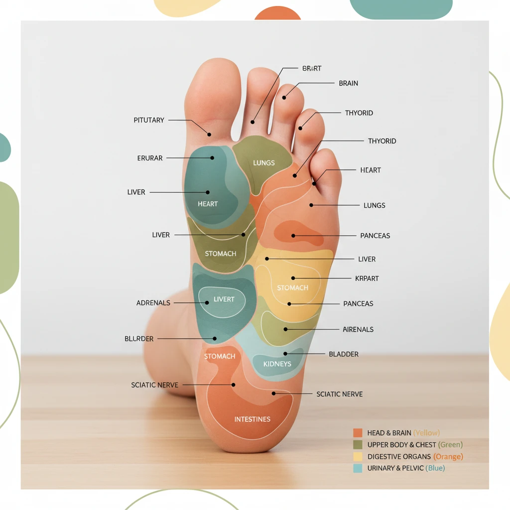 Modern reflexology foot chart with zones