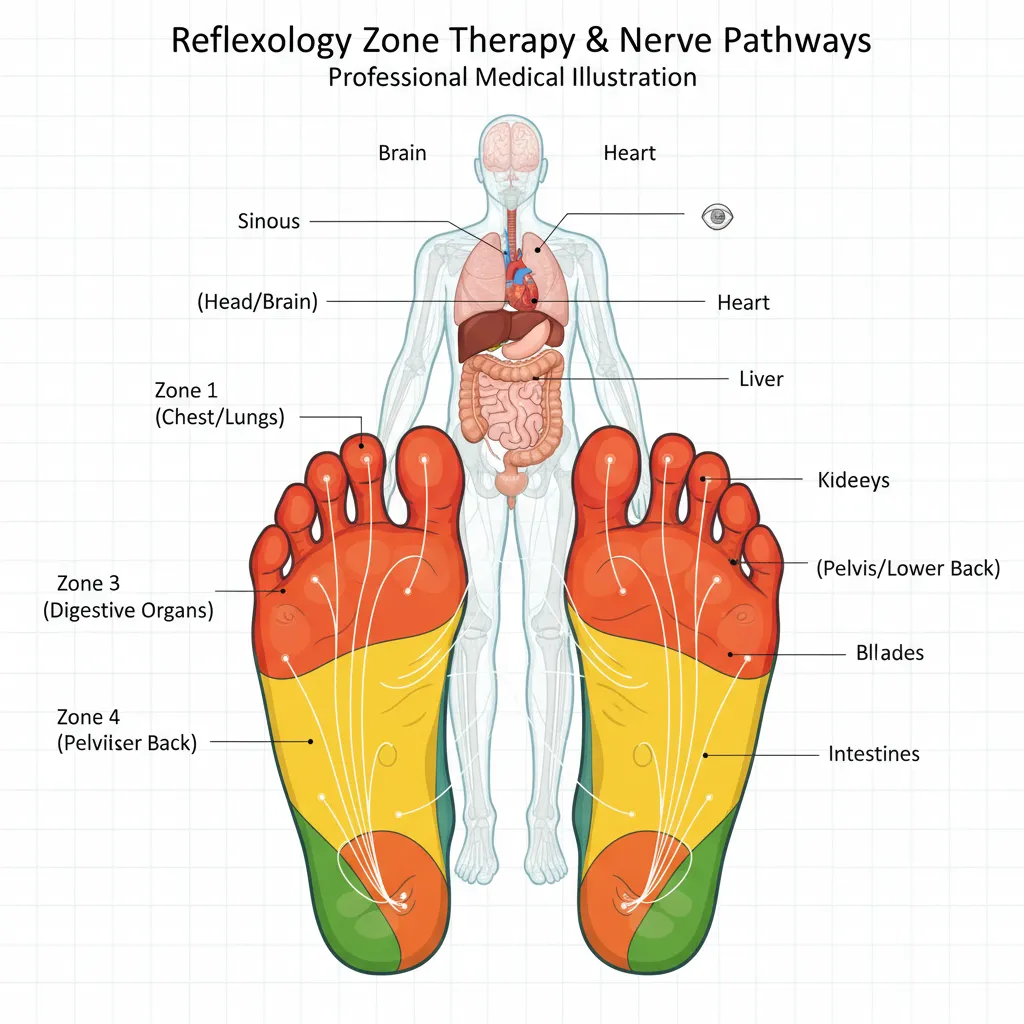 Diagram illustrating reflexology zone theory and nerve pathways