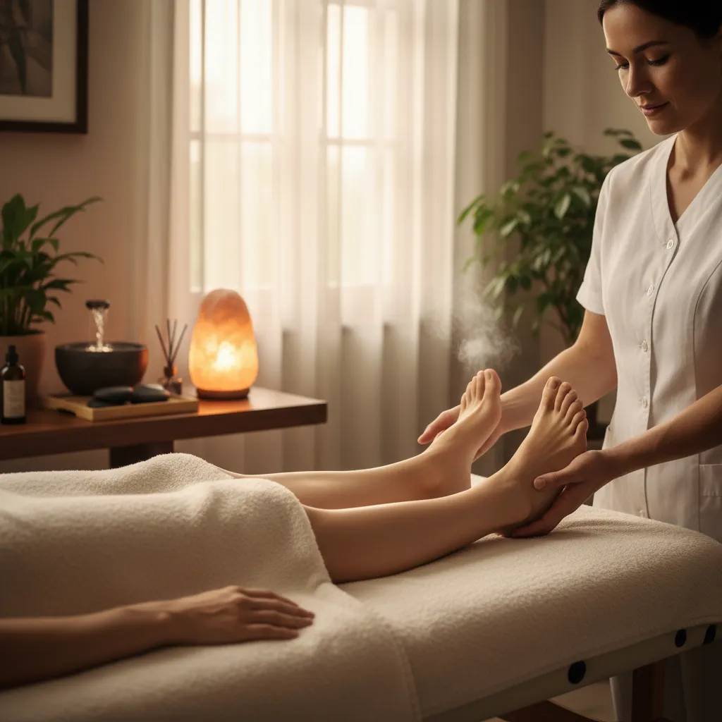 Reflexology session promoting relaxation and stress relief