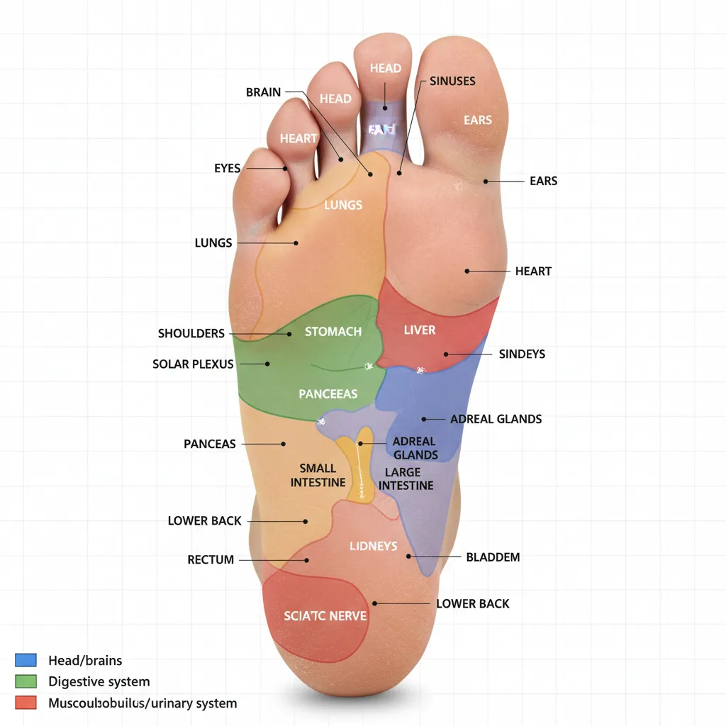 Reflexology foot map showing organ correspondences