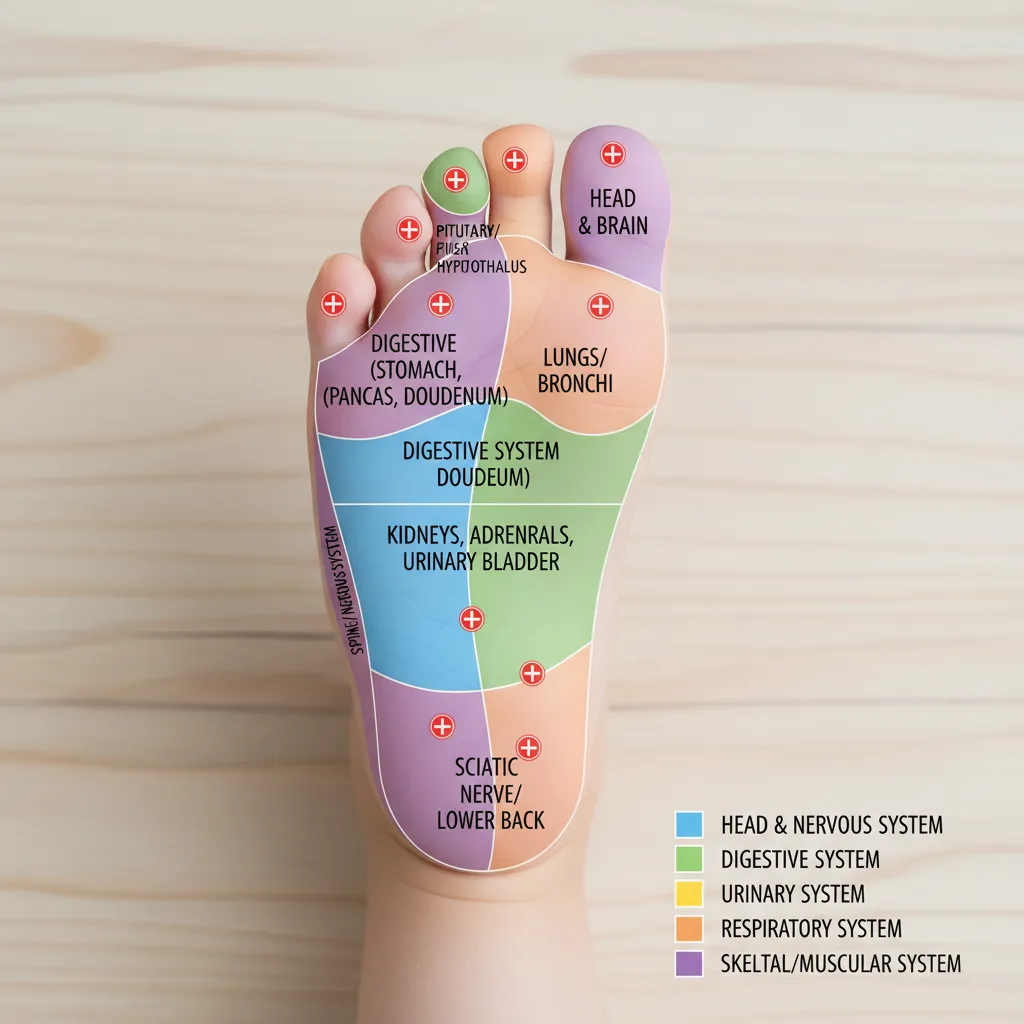 Diagram of child's foot reflexology points