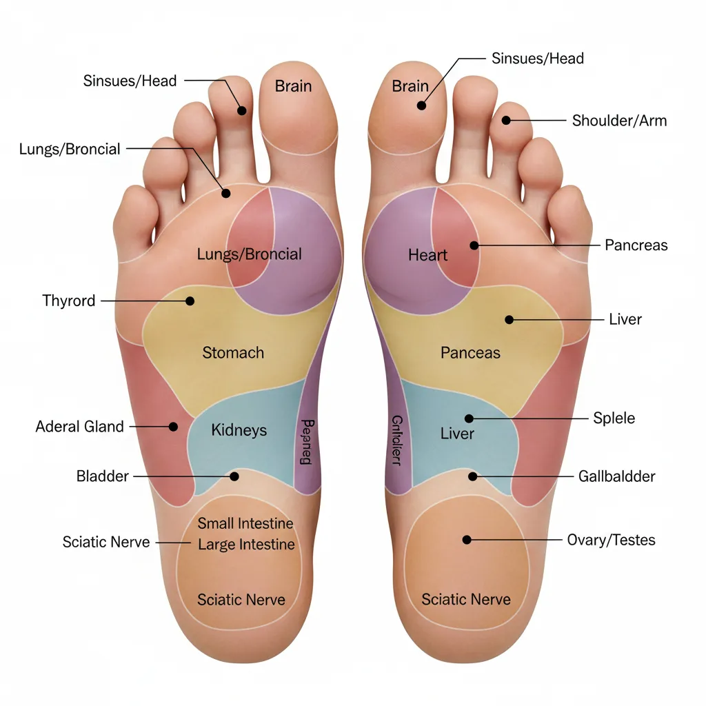 Reflexology foot map showing various pressure points
