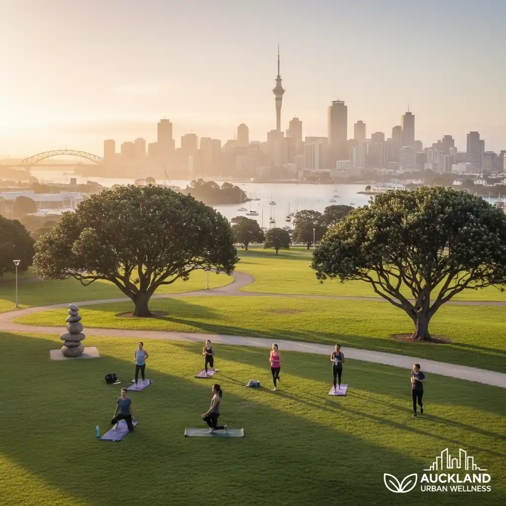 Auckland city skyline representing urban wellness