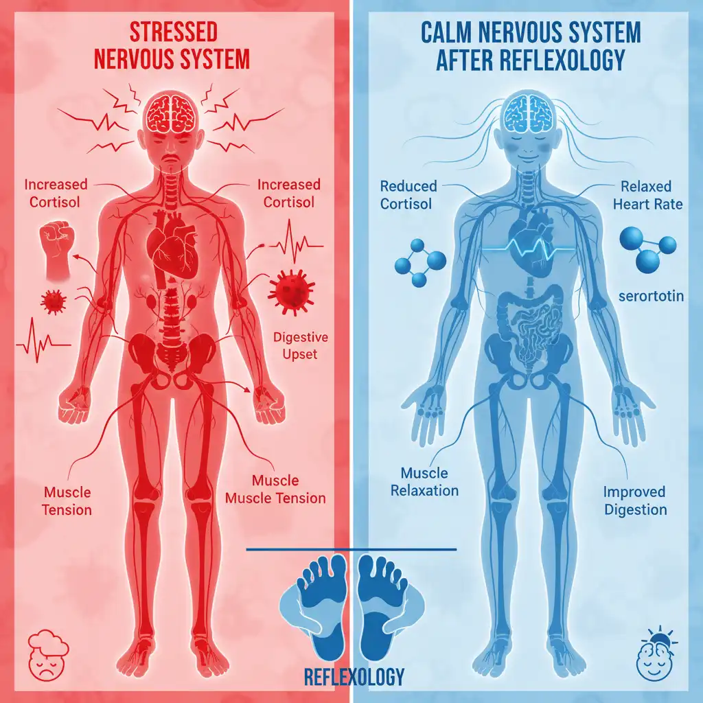 Infographic comparing stressed and relaxed nervous systems
