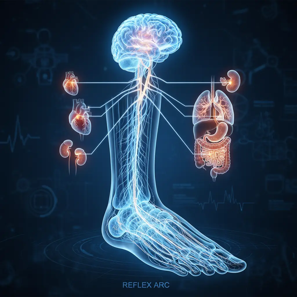 Anatomical illustration of foot reflexology nerve pathways