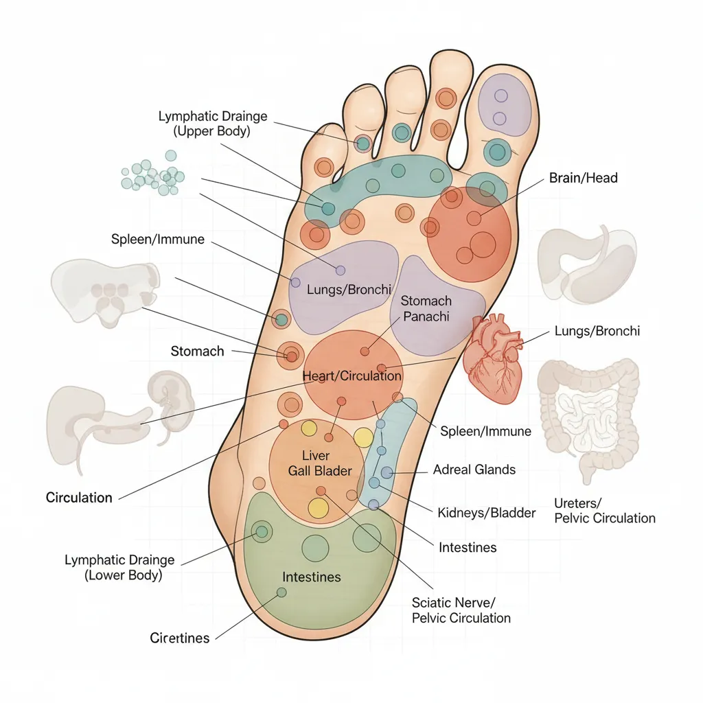 Reflexology points on the foot for lymphatic and circulatory support