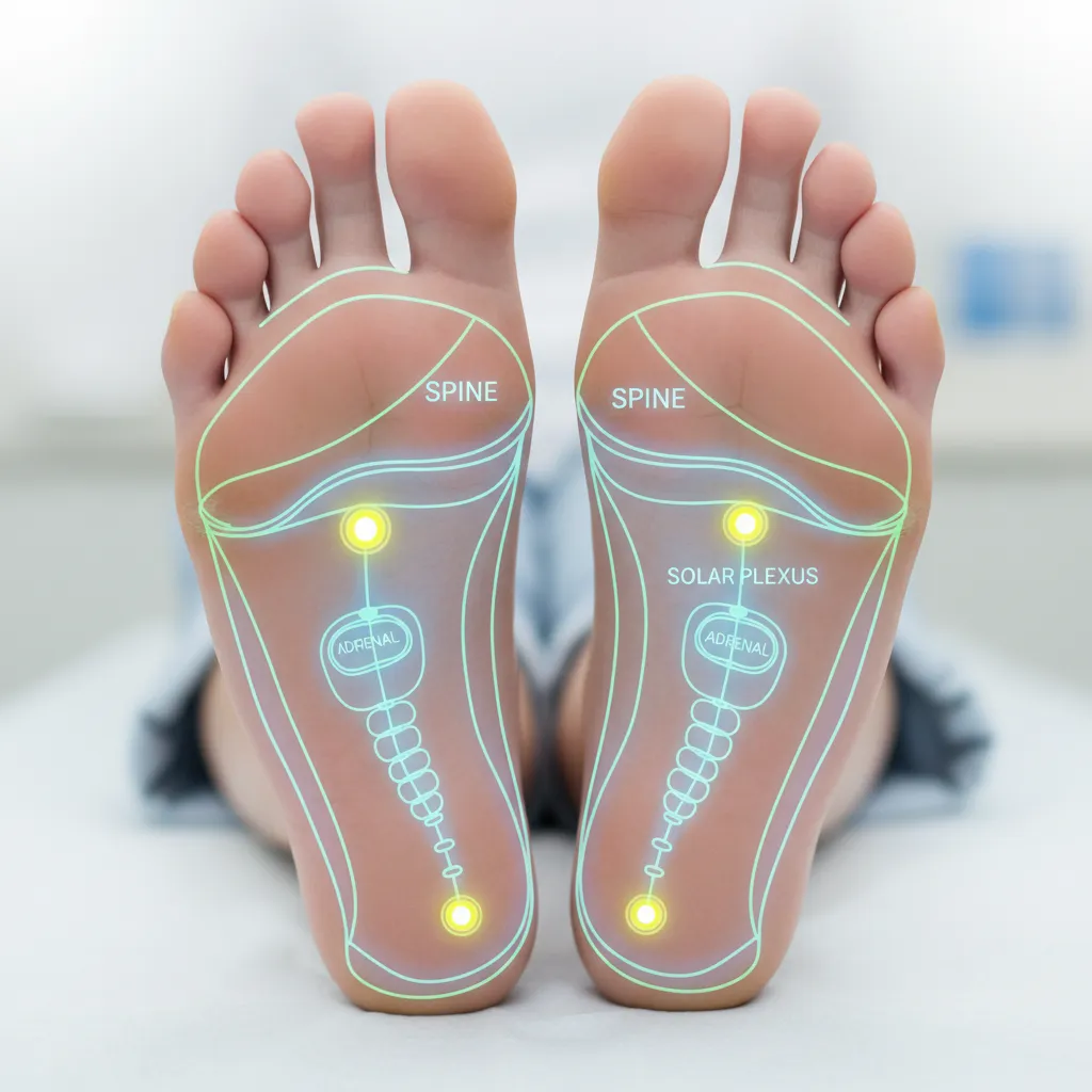 Reflexology foot chart showing pain relief zones