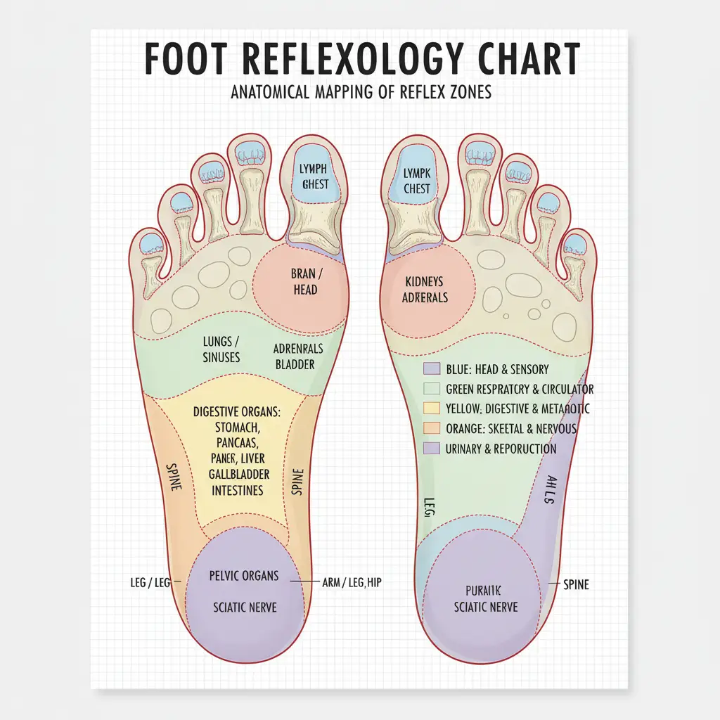 Foot reflexology chart with labeled points