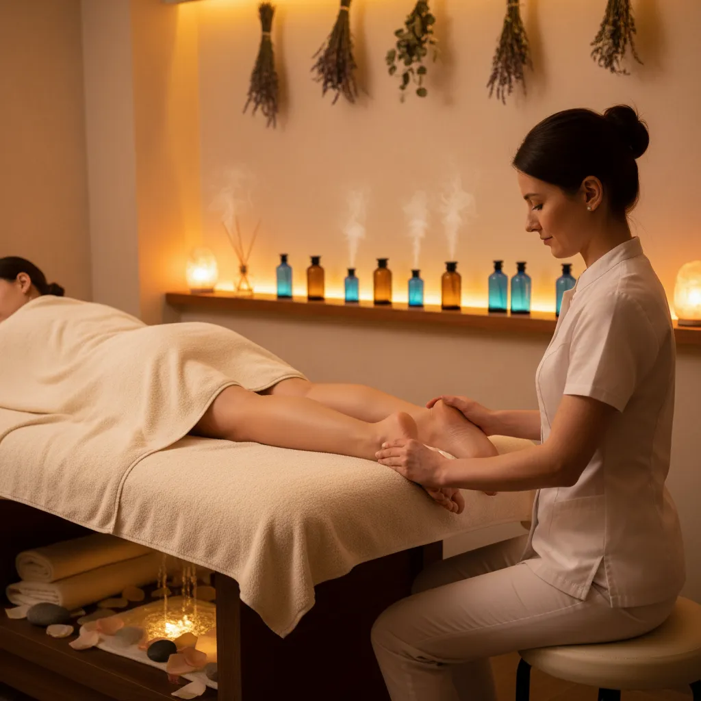 Woman receiving fertility reflexology treatment in a calming environment