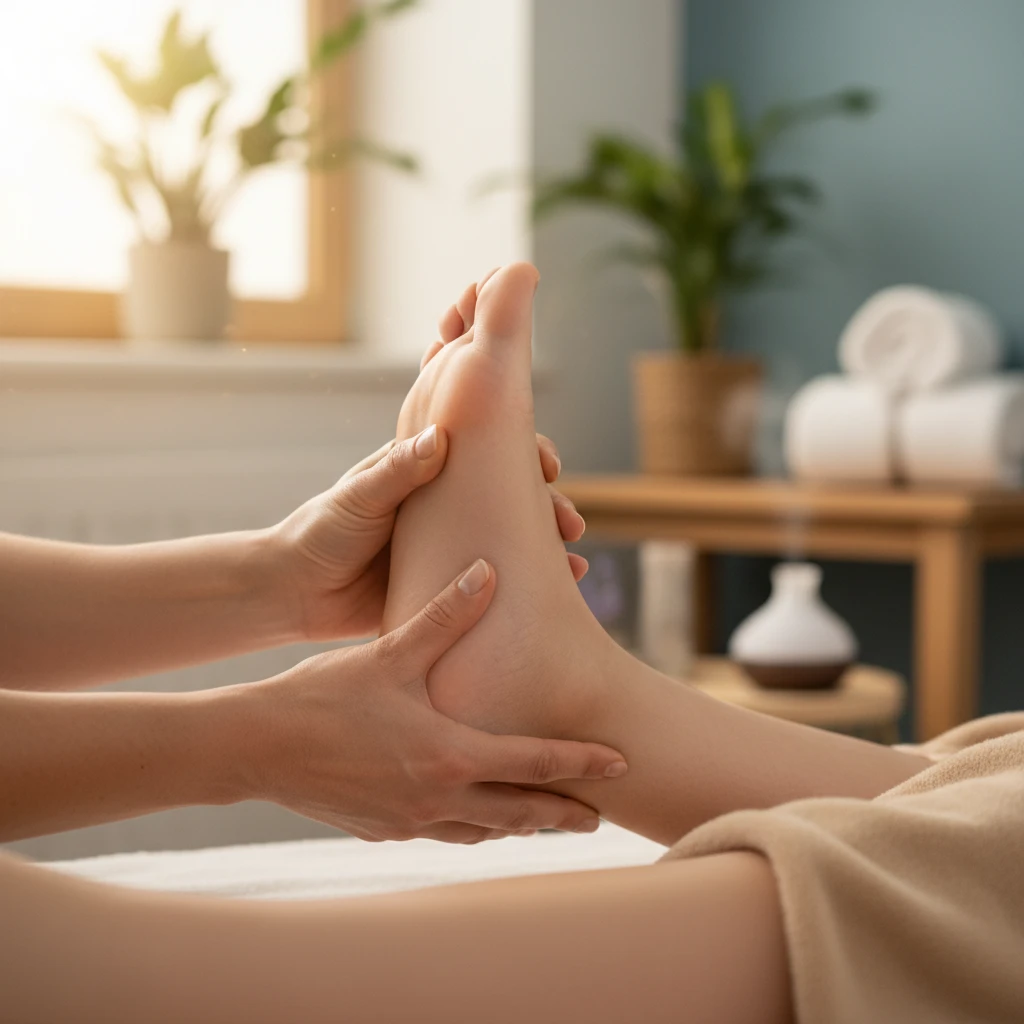 Professional pregnancy reflexology session in progress