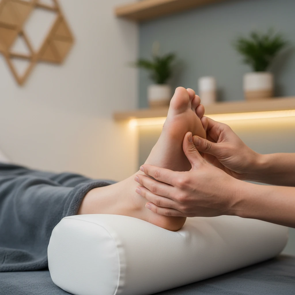 Therapist performing thumb walking technique on foot
