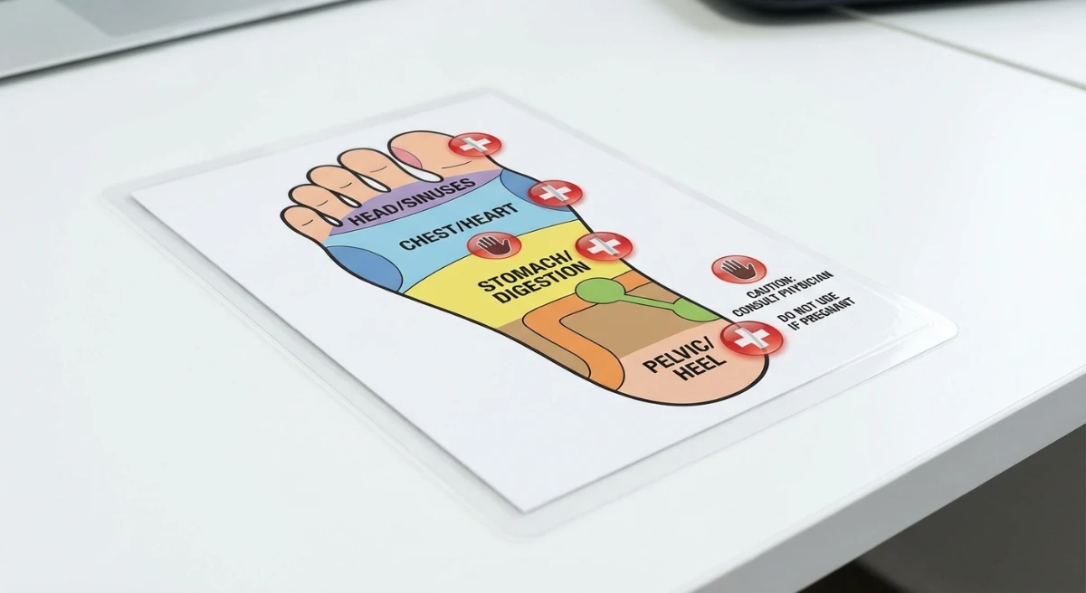 Reflexology foot chart with caution indicators