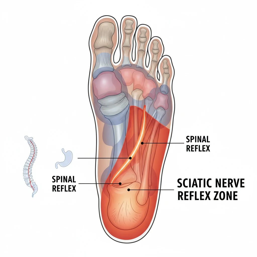 Anatomical foot chart showing sciatic nerve reflex zones