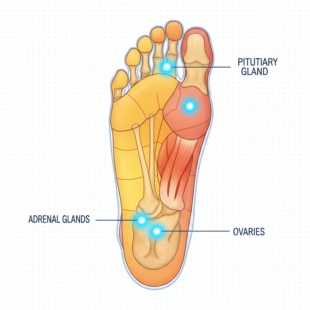 Reflexology foot chart highlighting endocrine points