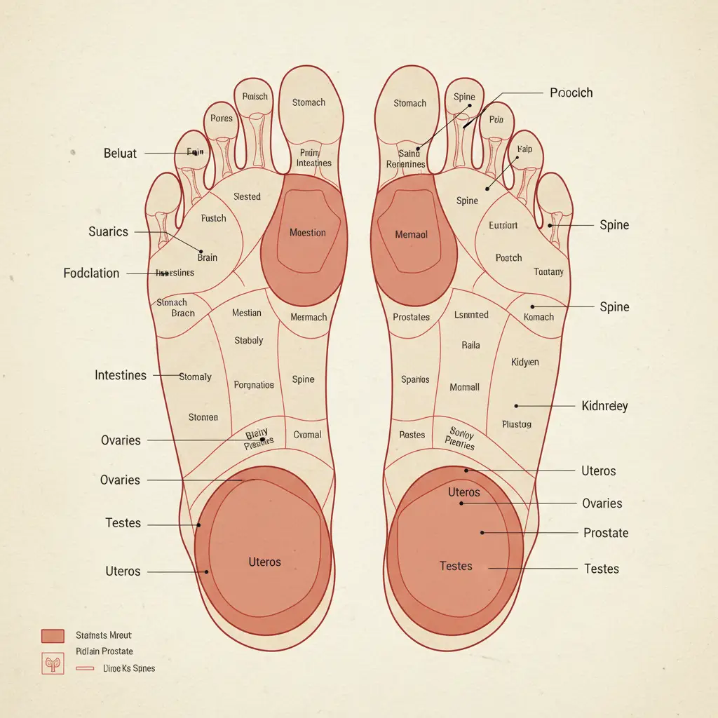 Reflexology foot chart showing reproductive zones
