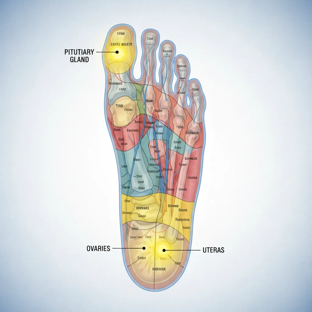 Reflexology foot chart highlighting reproductive and endocrine points