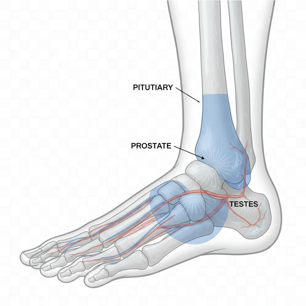 Reflexology foot chart highlighting male fertility zones