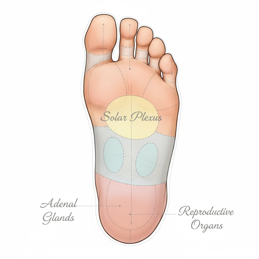Foot reflexology chart highlighting postpartum zones