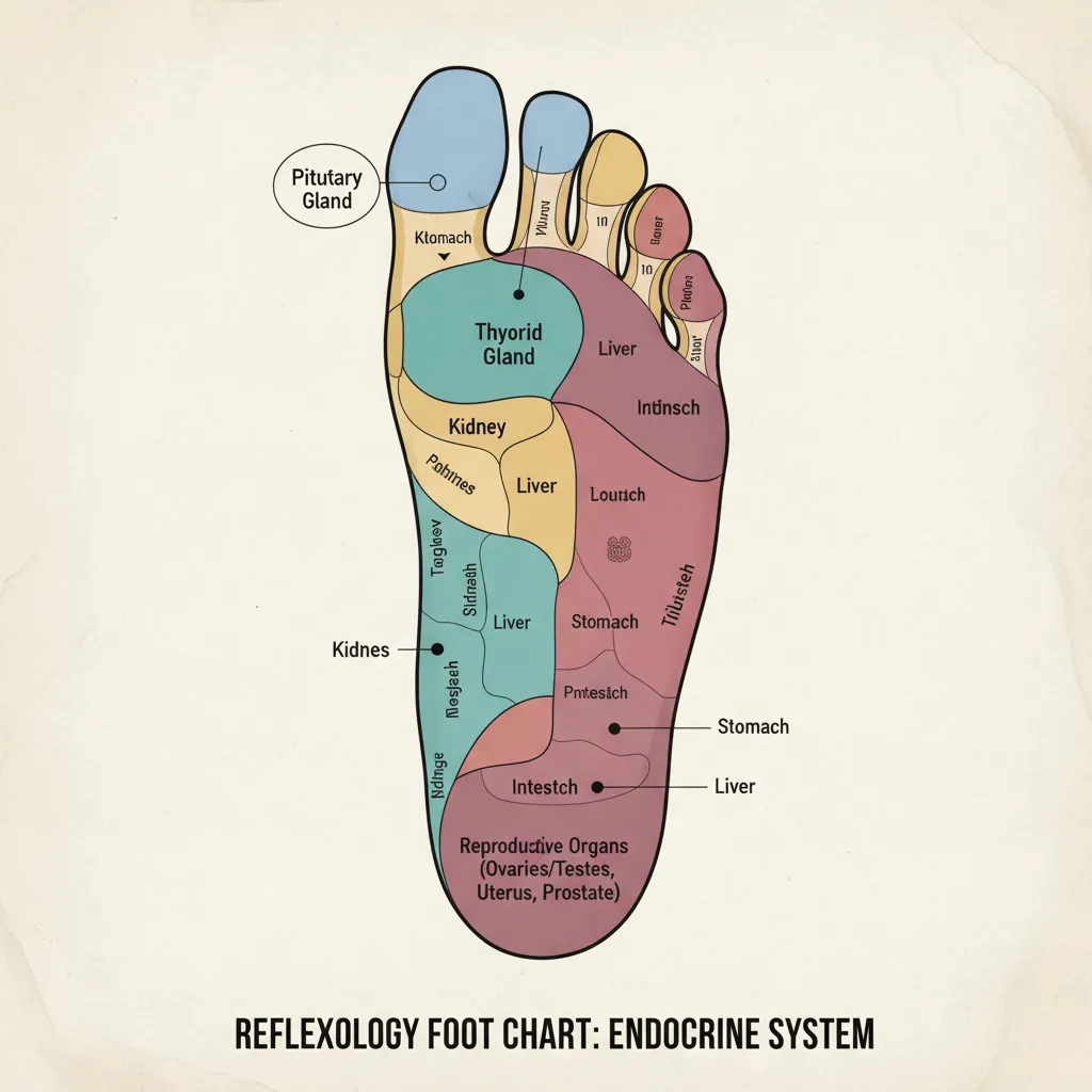 Reflexology foot chart showing endocrine points for menopause relief