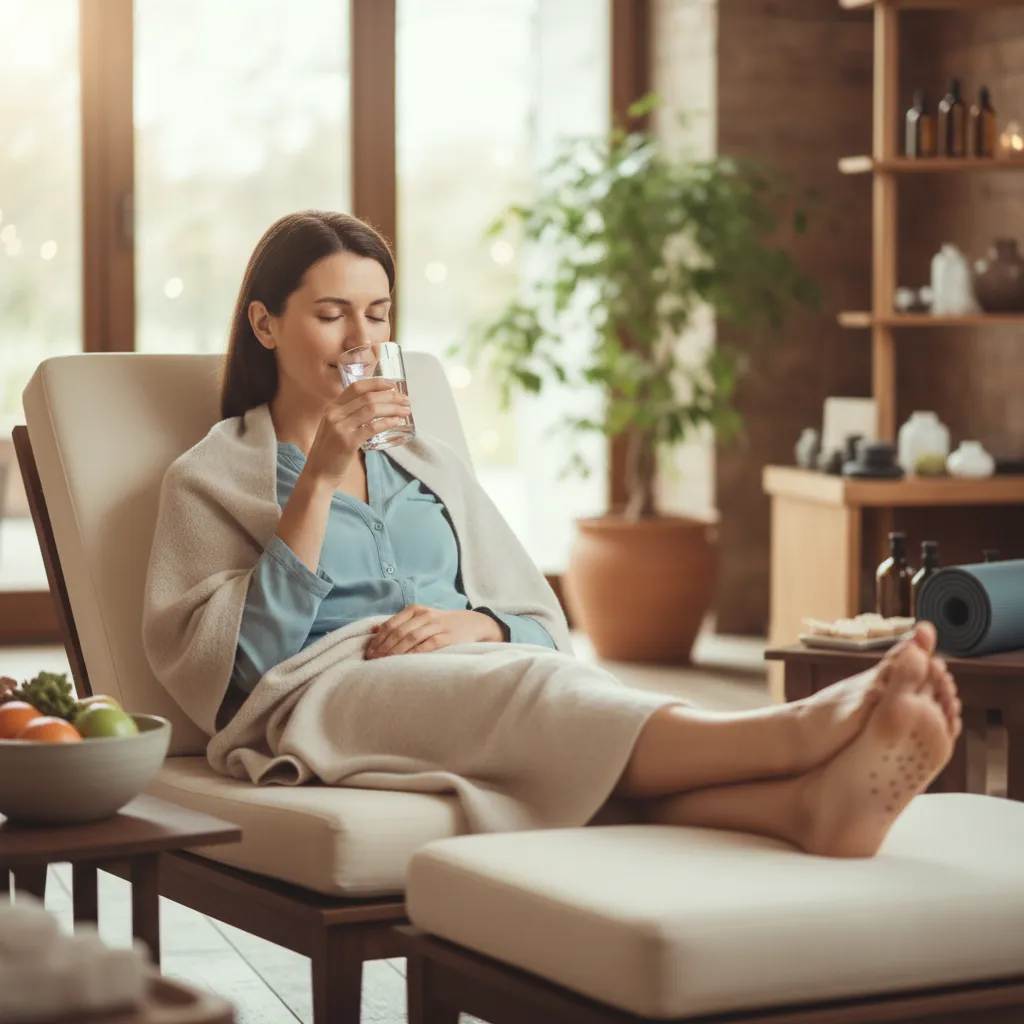 Woman hydrating after reflexology session
