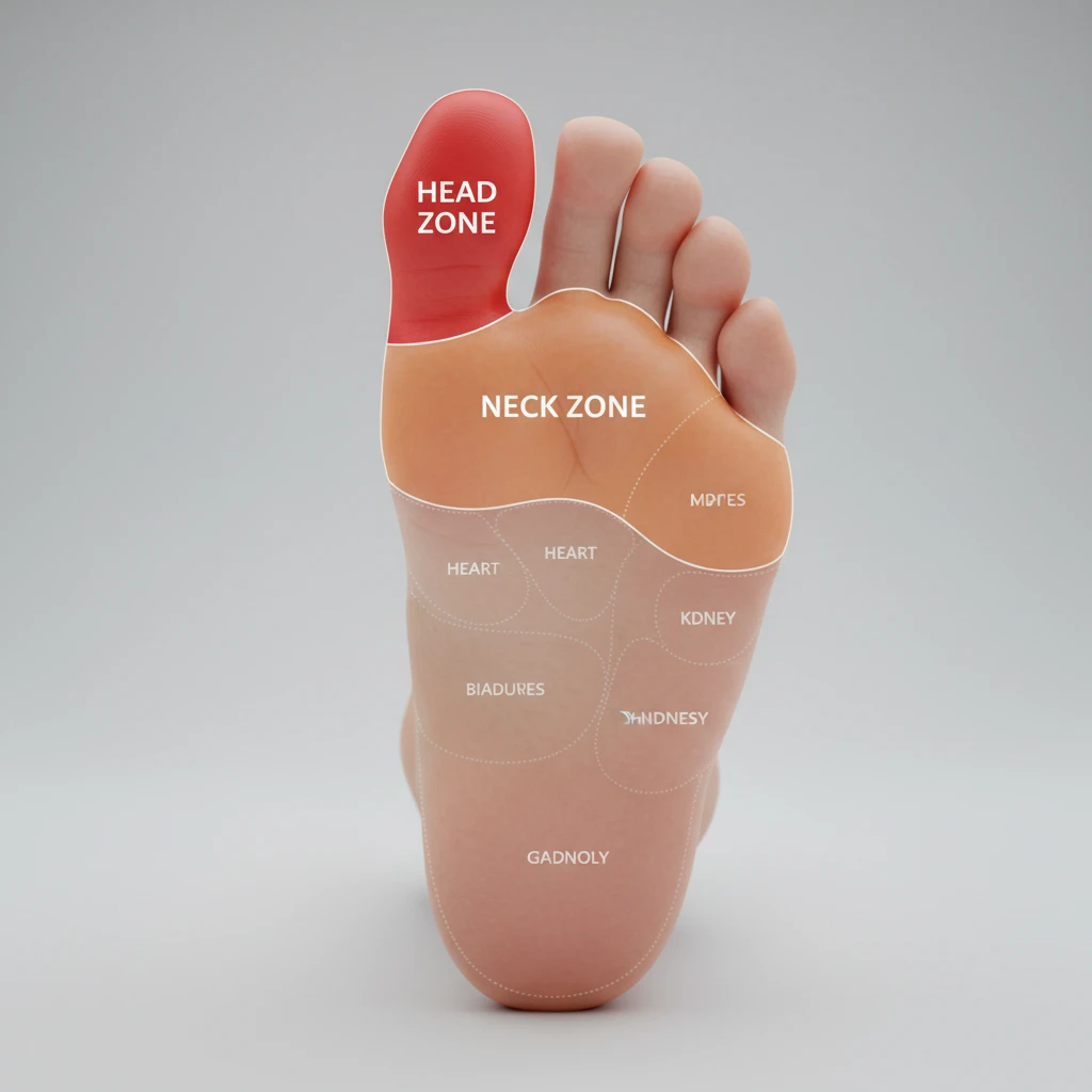 Reflexology foot chart highlighting head and neck zones