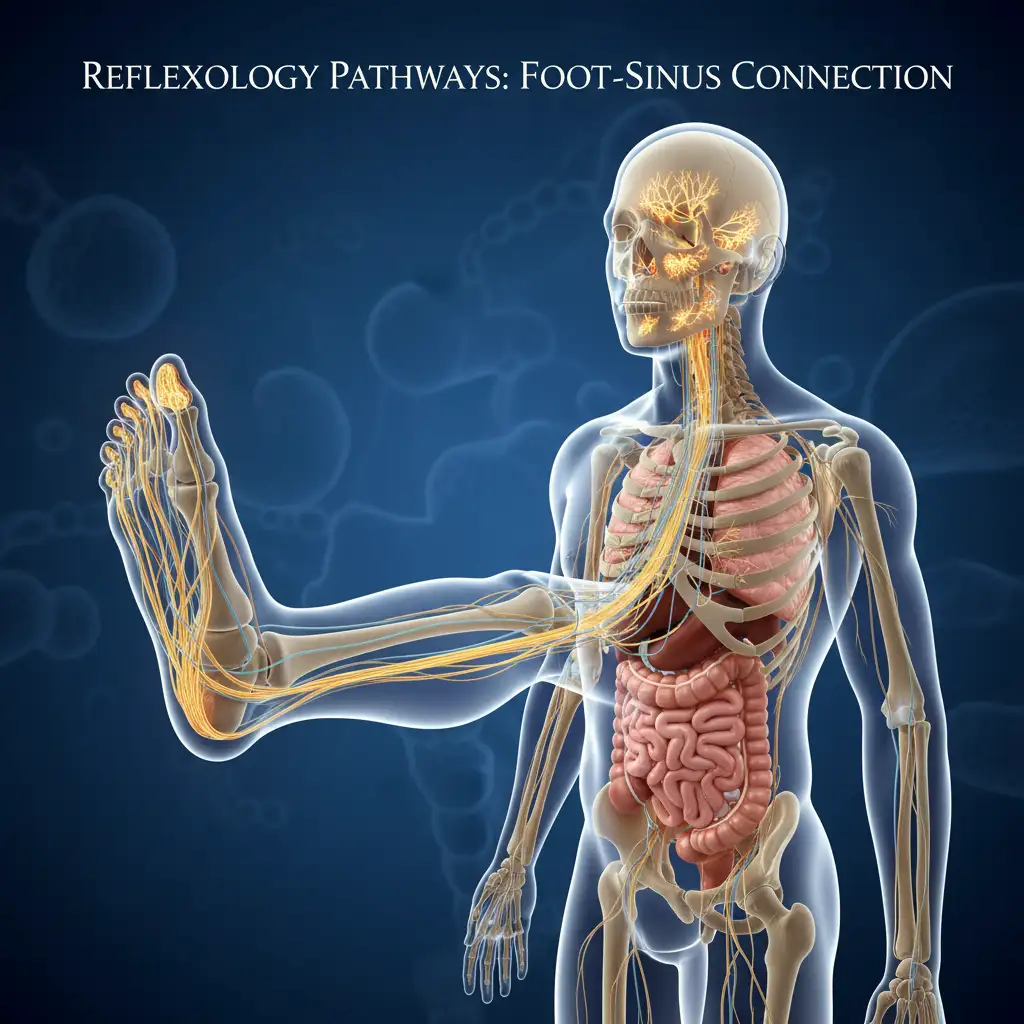 Anatomical chart showing reflexology connection between feet and sinuses