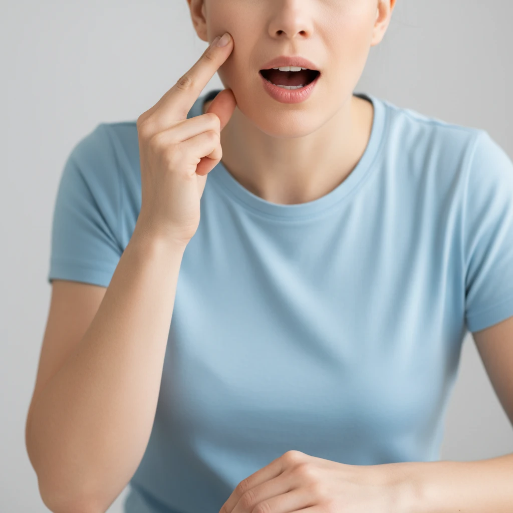 Woman performing TMJ jaw mobility exercises