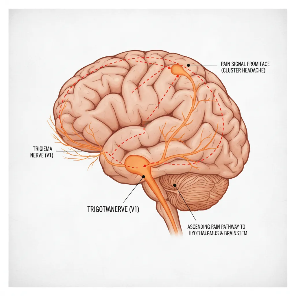 Anatomy of the hypothalamus and trigeminal nerve involved in cluster headaches