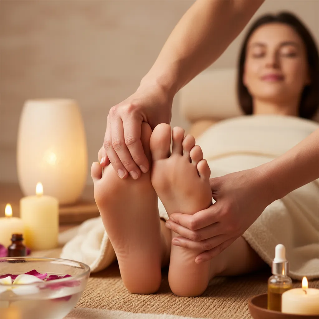 Reflexology session targeting neck and shoulder tension relief for tinnitus