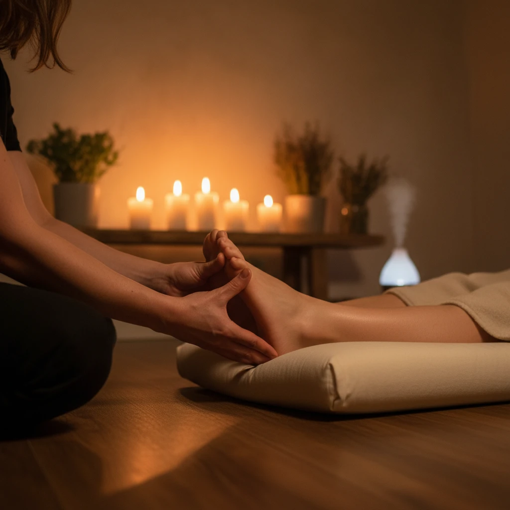 Professional reflexologist treating a client for sleep disorders