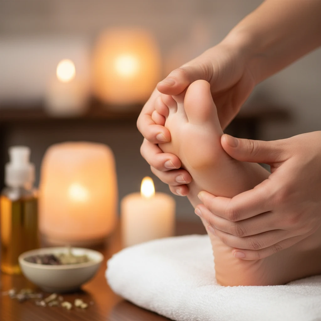 Thumb walking technique on the big toe for neck pain relief