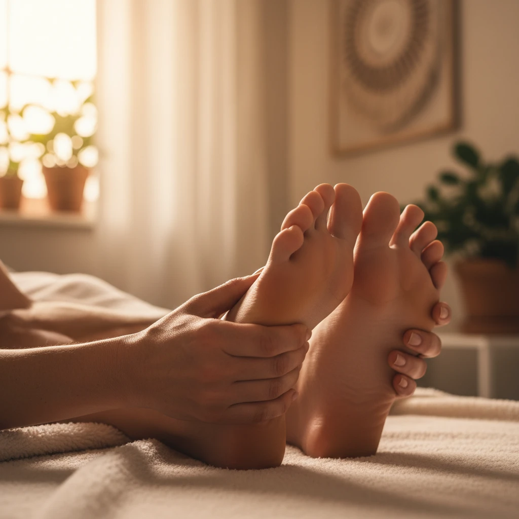 Reflexology session emphasizing gentle touch for grief support